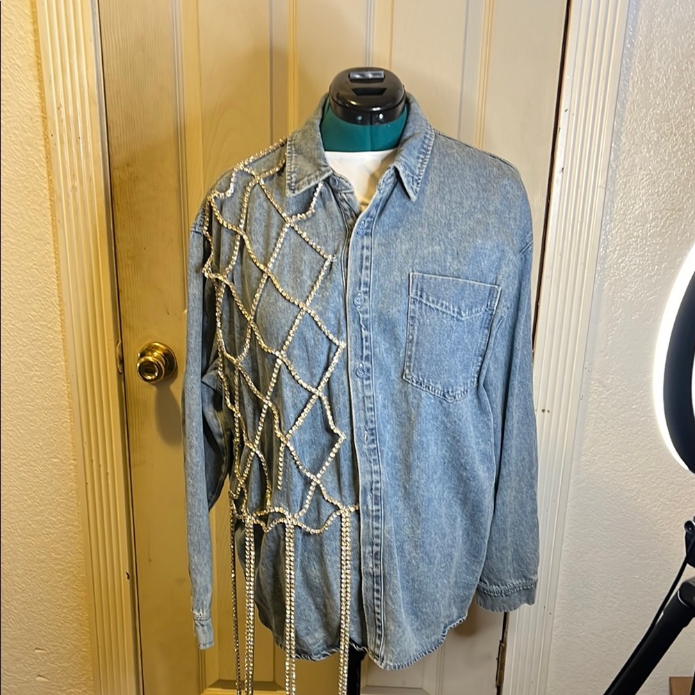 Unique Denim Shirt with Rhinestone accents